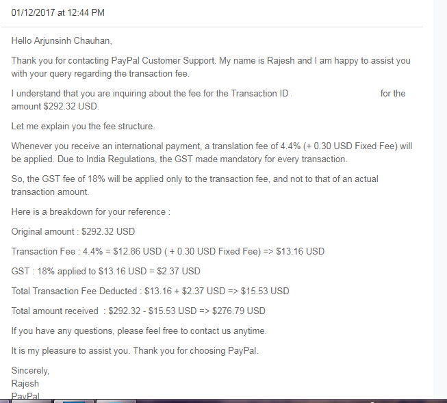 PayPal Charge in India with USD to INR Examples