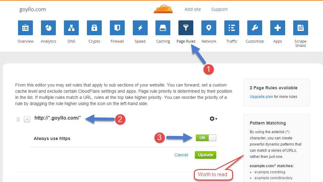 Set Page Rules in Cloudflare