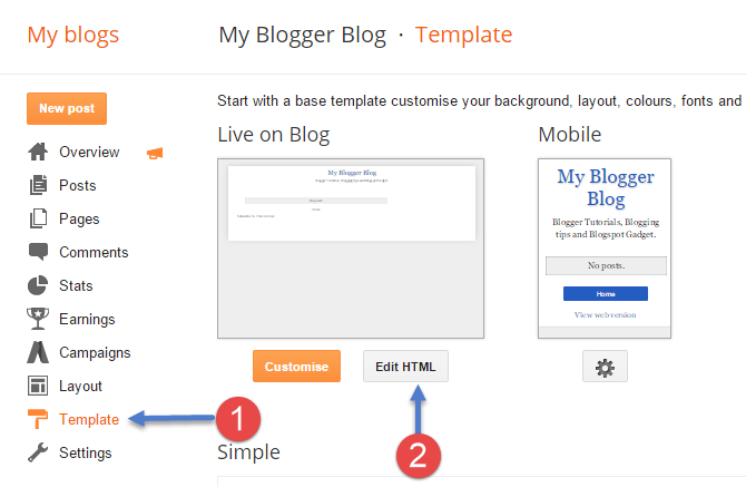 Blogger Template - Edit HTML