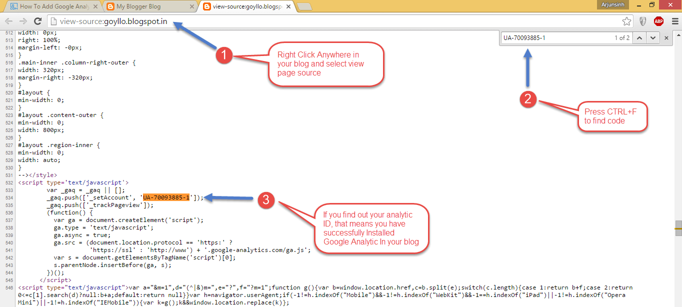 Checkout Google Analytics Code in Blogger