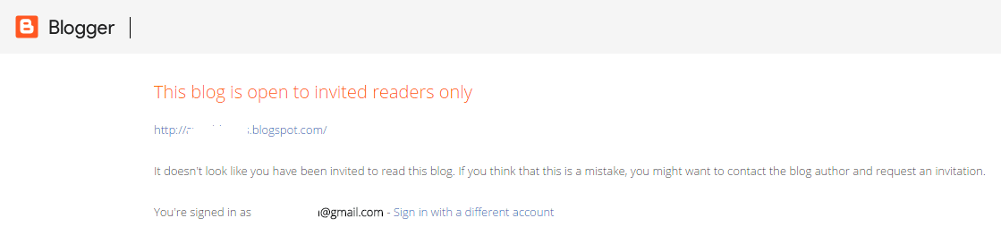 private blogger blog error on invalid access