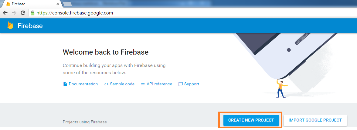 create new project in Google firebase